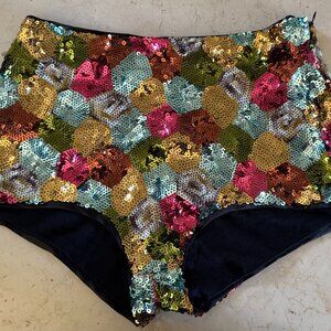 Rare Culotte Pants (hot Pants, Shorts) Mid-to-High Waist with sequin (XS-S)